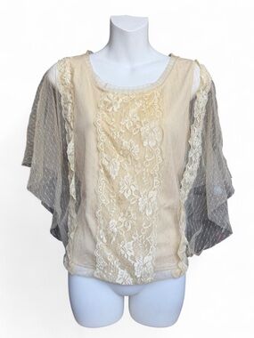 Rue21 Cream Lace-Front Sheer Flutter Sleeve Top